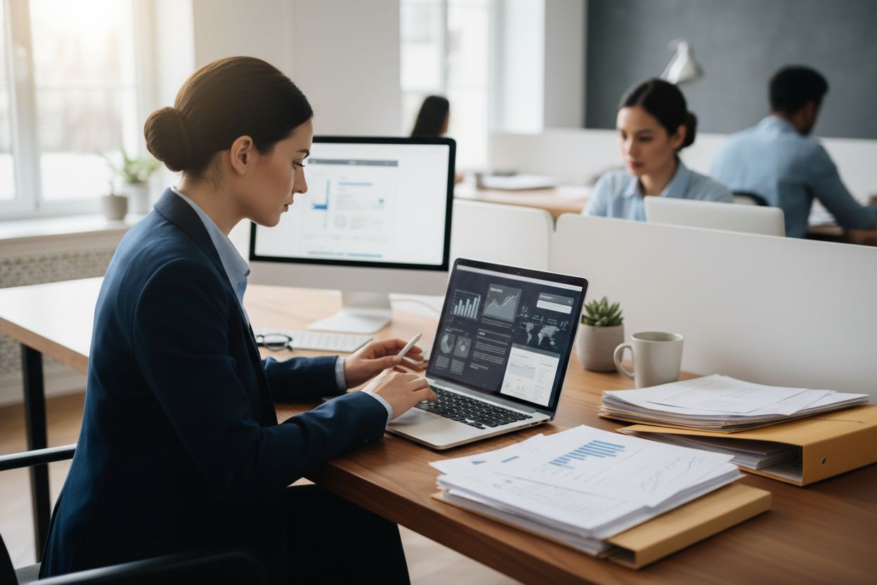 Femme travaillant sur ordinateur au bureau