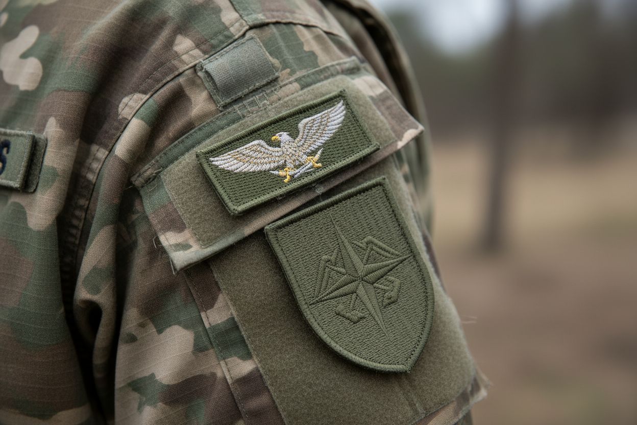Gros plan sur un écusson militaire personnalisé brodé